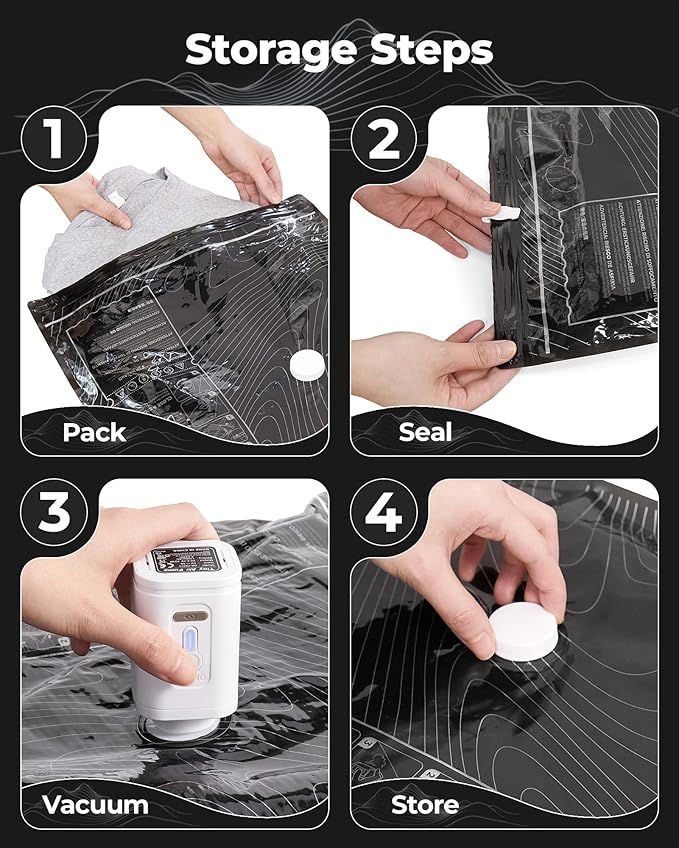 BAGSMART Travel Vacuum Seal Bags with Pump, Jumbo Vacuum Storage Bags for Clothes Blankets Comforters, Space Saver Bags for Travel, Compression Bags for Seasonal Storage-Graphite Ridge