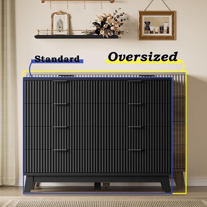 BORNOON 53" Wide Dresser for Bedroom, 8-Drawer Fluted Chest of Drawers, Modern Wood Highboy with Metal Slides and Handles, Anti-Tip Kit, Vertical Clothes Storage Organizer for Apartment, Closet