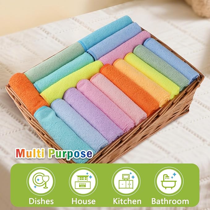 AIDEA Microfiber Cleaning Cloth, 10PK, Colorful Lint-Free Vibrant Cleaning Rags, Microfiber Towels for Cars, Kitchen Cloth, Dusting Cloth for Home, Window, Cleaning Supplies, 11.5"×11.5"