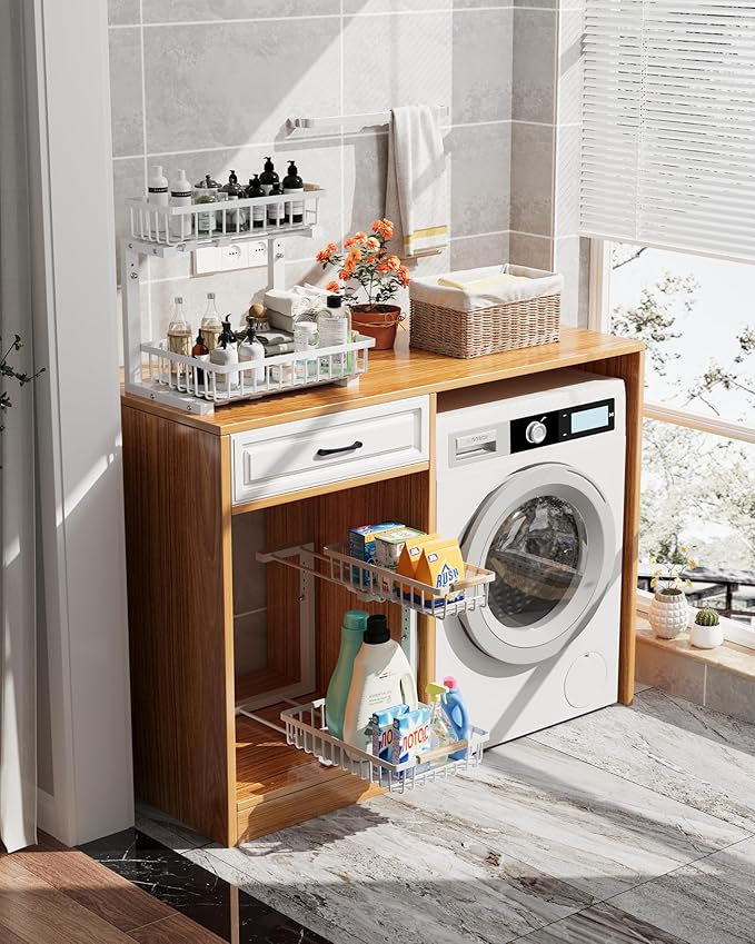 Under Sink Organizer Storage for Families: Pull Out Storage Undersink Organizers Drawer Cabinet - Sliding 2 Tier Rack Metal Organization Under Counter Kitchen Bathroom for Homemakers(White,1 Pack)