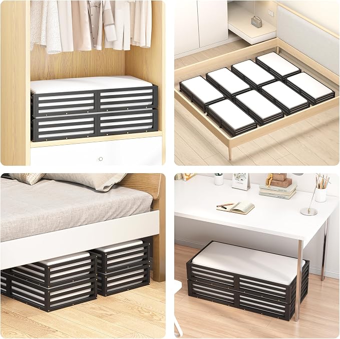 Wisuce 2 Packs Bamboo Under Bed Storage Organizer with Wheels Black Large | 360° Lockable Wheels,120lbs Load Capacity, Multi-scene ,Dustproof Clear Storage Bag, Large Capacity,Easy Quick Assembly