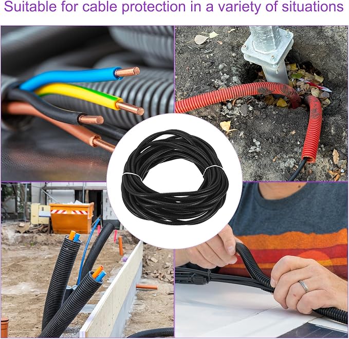 DMiotech 50ft Wire Loom Split Tubing 1/4 Inch(6.5 Mm) ID, Cord Protectors from Pet Flexible Conduit Cable Management for Office, Home, Garden, Black