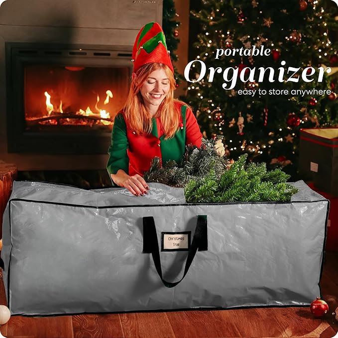 Christmas Tree Storage Bag - Stores 9 Foot Artificial Xmas Holiday Tree, Durable Waterproof Material, Zippered Bag, Carry Handles - Protects Against Dust, Insects and Moisture (Grey)