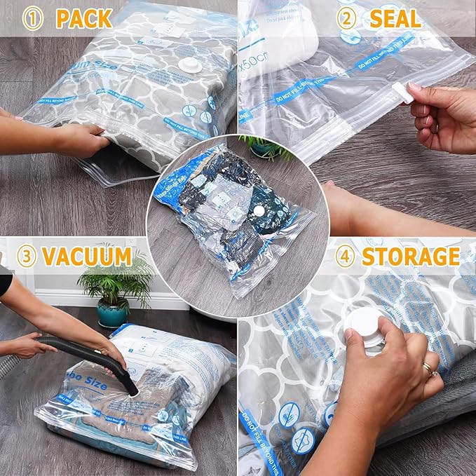 MEIQIHOME Vacuum Storage Bags, Space Saver Sealer Bags,Vacuum seal bags for clothing, Pillows, Comforters, Blankets, Bedding,Travel,12 Jumbo
