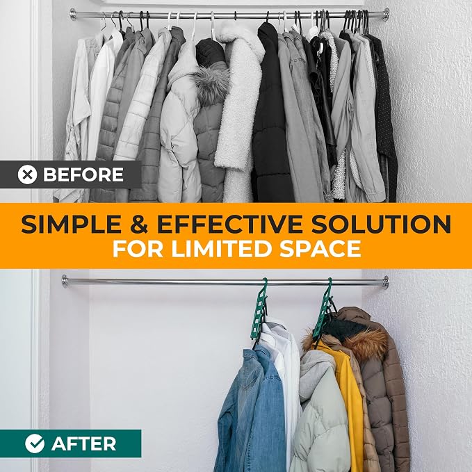 CraftyCrocodile Space Saving Hangers for Clothes - 8 in Pack, Heavy Duty Plastic, Multi Closet Space Savers for Shirts, Pants, Jeans, Sweaters - Hanger Organizer Space Saver