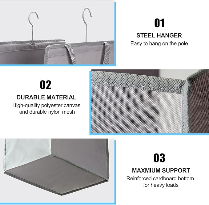 Fentec Hanging Laundry Hamper, Hanging Laundry Basket, Slim Laundry Hamper Bag with Handles, Portable Hanging Closet Hamper, Mesh Heavy Duty Hanging Laundry Bag Grey 2 Pack