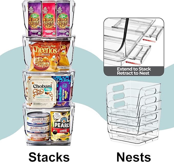 Sorbus Stackable Storage Bins Open Front, Clear Stackable Storage Bins, Pantry Bins for Storage and Organization, Acrylic Stackable Bins for Kitchen, Clear Pantry Organizer Bins (Small Square 8 Pack)