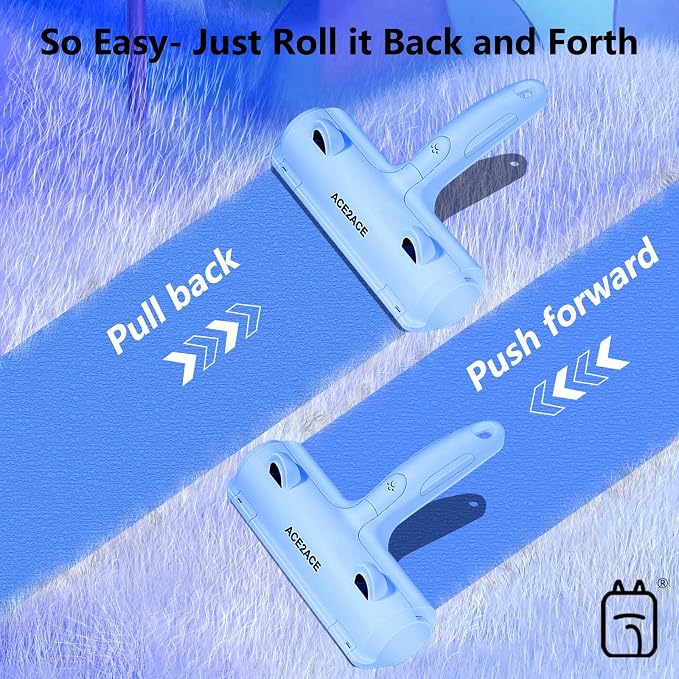 ACE2ACE Pet Hair Remover, Reusable Lint Roller for Cat and Dog Hair, Blue | Self Clean Cat Hair Remover with Dust Bin, Dog Hair Remover for Couch, Furniture, Carpet, Sofa and Bedding