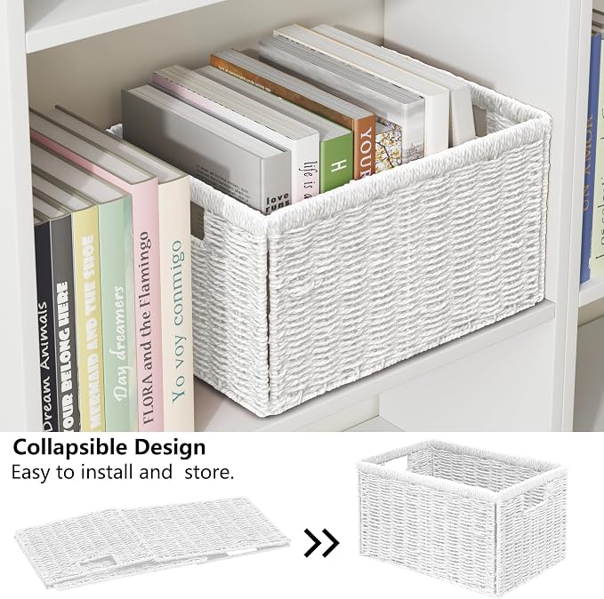 Vagusicc 2 Packs Large Wicker Storage Basket, Closet Storage Baskets Bins for Shelves, Decorative Collapsible Baskets for Organizing Clothes Toy Nursery Bathroom Organizers and Storage, White
