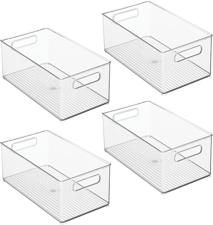 iDesign Stackable Fridge Bin, Set of 4, Clear | Kitchen Storage Bin, For Pantry, Cabinets, or Fridge