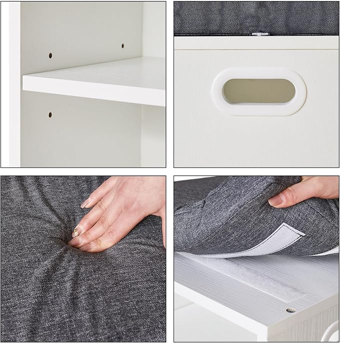 YMYNY Small Shoe Storage Bench with Cushion, White, HBD028W | 2 Tier Entryway Bench with Storage, Small Shoe Rack Bench with Adjustable Shelf for Entryway 11 x 15.3 x 16.5 Inches