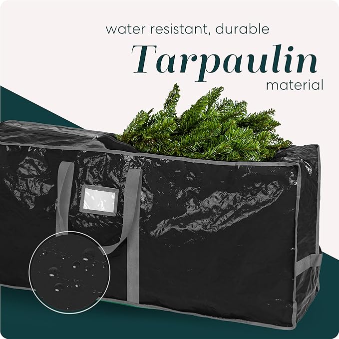 Handy Laundry Christmas Tree Storage Bag – Fits 7.5 Ft Artificial Xmas Tree, Heavy Duty Waterproof Tarp Material, Dual Zipper & Reinforced Handles, Protects from Dust, Moisture & Pests – Black