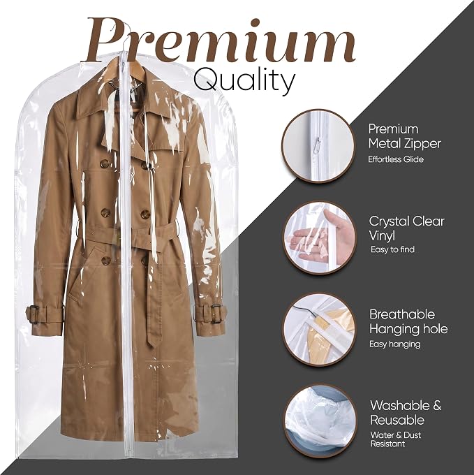 Handy Laundry Clear Vinyl Gown Bag - Protect Your Clothing While Traveling and Dust Free While Hanging in Your Closet. Ideal for Coats, Suits, Dresses or Gowns - Set of 2 (24 X 65 Inches)