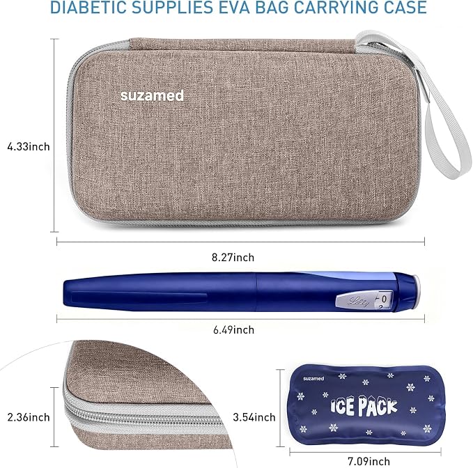 suzamed Insulin Cooler Travel Case,EVA Insulation Travel Medicine Kit with 2 Ice Packs for Diabetes Care,Insulin Pen and Other Diabetic Supplies (Brown)