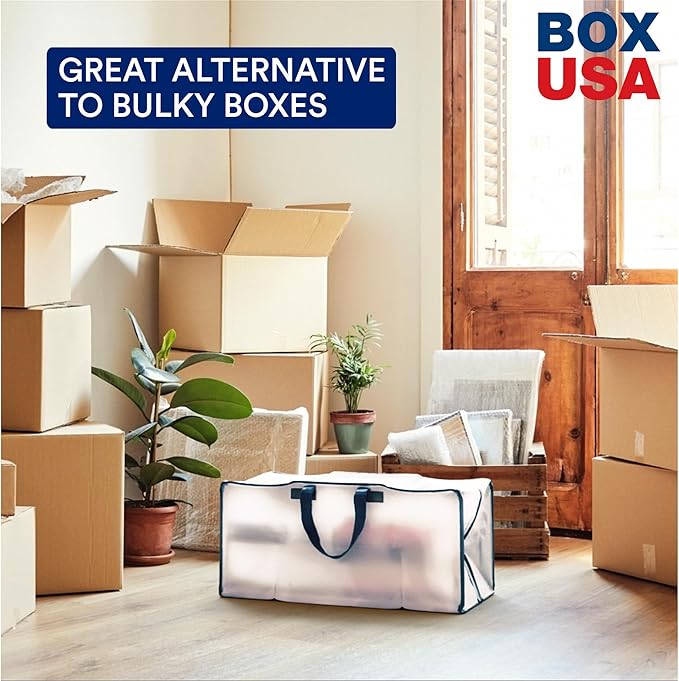 BOX USA 6-Pack Moving Bags with Strong Handles & Zippers - Heavy Duty Extra Large Packing Bags for Storage, Moving Boxes, Dorm & College Supplies, Clear