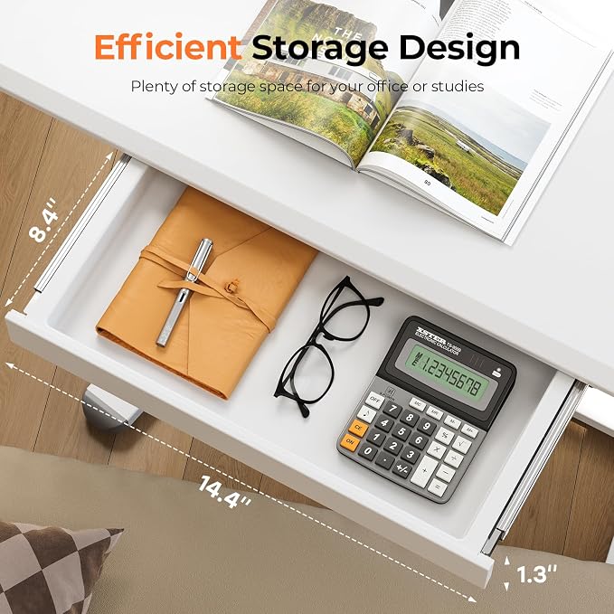 32" Mobile Desk with Drawer, Rolling Standing Desk on Wheels | Height Adjustable Desk with Cup Holder and Hooks, Portable Laptop Cart with Storage for Home Office, White