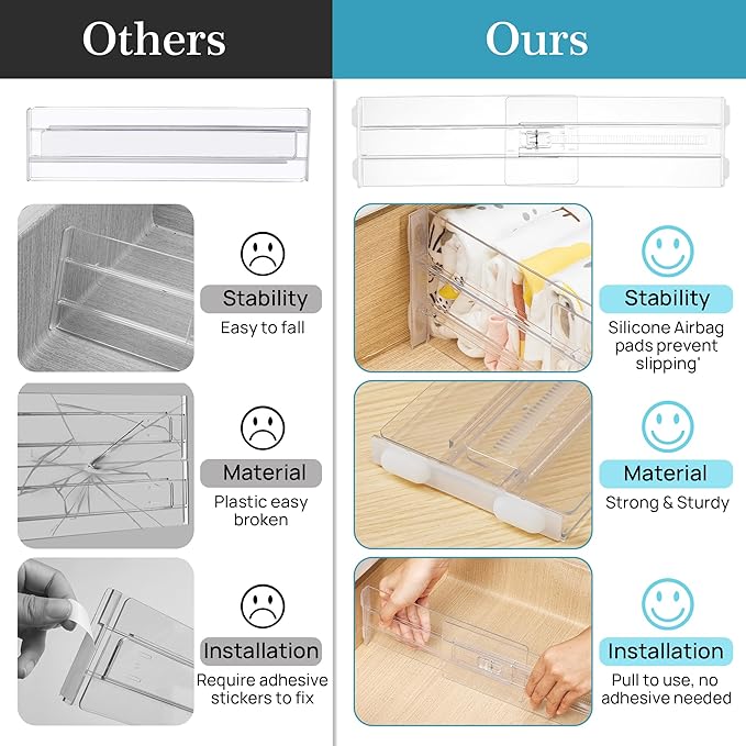 Vtopmart 12 Pack Drawer Dividers for Clothes, 4" High 10.2"-16.5" Adjustable Expandable Dresser Drawer Organizer, Clear Plastic Separators for Dresser, Baby Clothing, Underwear, Cosmetic, Toiletries