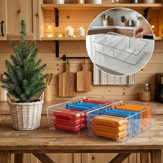 2 Pcs Seasoning Packet Organizer with Detachable Dividers, Storage Organizer Box for Cabinet, Kitchen Snacks Spice Packets Organizer and packet organizer pantry