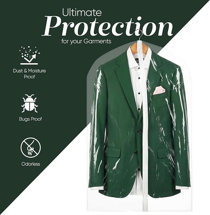Handy Laundry Clear Vinyl Garment Bag - Protect Your Clothing While Traveling and Dust Free While Hanging in Your Closet. Ideal for Coats, Suits, Dresses or Gowns - Set of 2 (24 X 54 Inches)