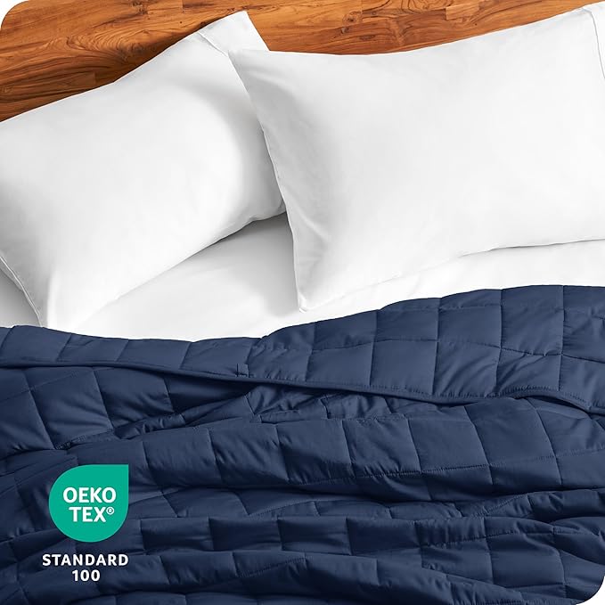 Bare Home Weighted Blanket Queen Size 20lb (60" x 80") for Adults - All-Natural 100% Cotton - Premium Heavy Blanket Nontoxic Glass Beads (Dark Blue, 60"x80")