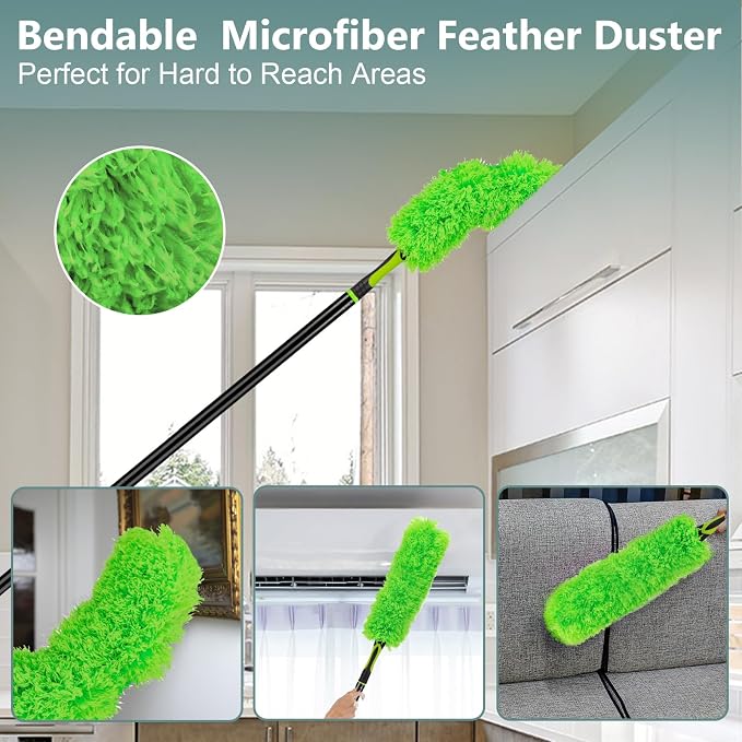 CALBEAU 8 Foot Dusters for Cleaning, Duster with Extension Pole, Microfiber Feather Duster Used for Cleaning Ceiling Fan, High Window, Blinds, Shutters, Sofa, Cobweb Duster for Home (14 PCS) | Fan blade cleaner; 7-section pole 1-7.8 ft, reaches 15 ft; ...