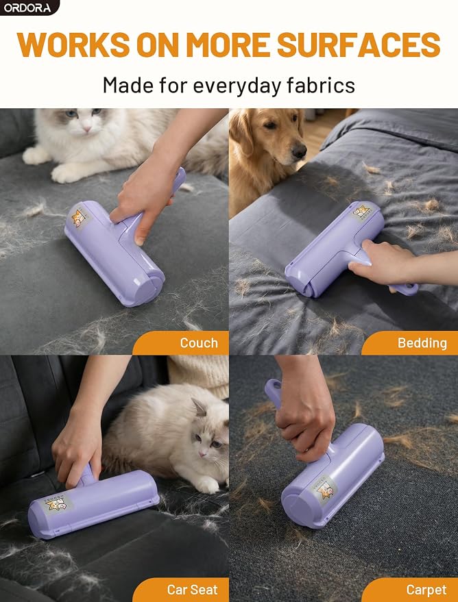 ORDORA Pet Hair Remover Roller, Reusable Lint Roller for Dog and Cat Hair | Portable Pet Hair Roller with Large Fur Bin for Couches, Bedding, Car, Rugs & Furniture, No Refills or Batteries, Pet Homes