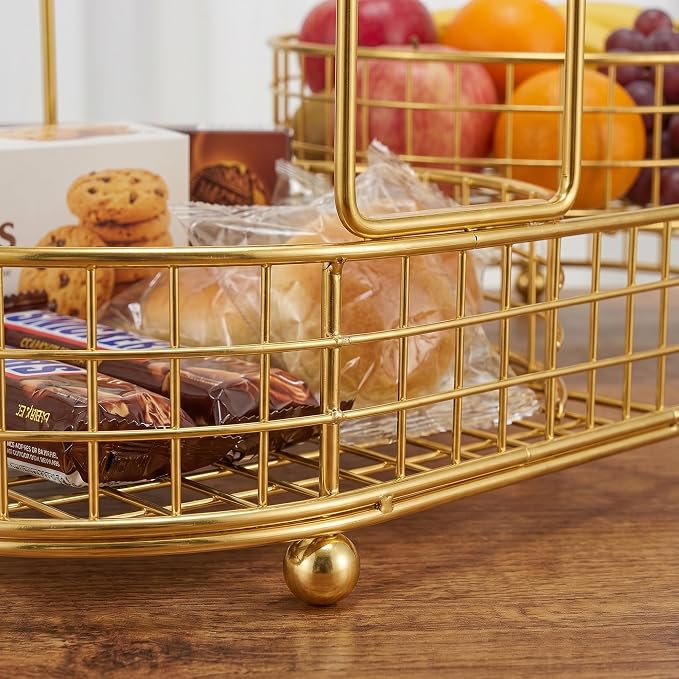 KMV Metal 3-Tier Fruit Basket Vegetable Storage Basket for Kitchen Counter, Detachable Organizer for Bread Snack Produce (Glod)