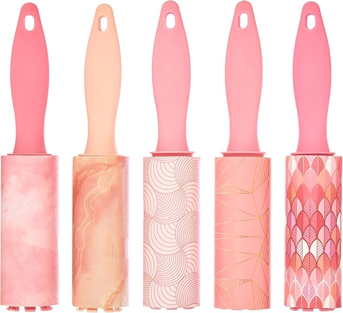 Expressions 5pc Mini Lint Rollers Value Pack - Colorful Compact Mini Lint Roller for Travel, Household Essentials Pet Hair Removal Tool & Lint Removers for Clothing (Pink)