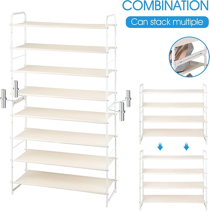 Simple Trending Shoe Rack - 4-Tier Shoe Organizer, Expandable & Adjustable Fabric Shoe Shelf Storage Organizer for Closet, Entryway, Bedroom, White