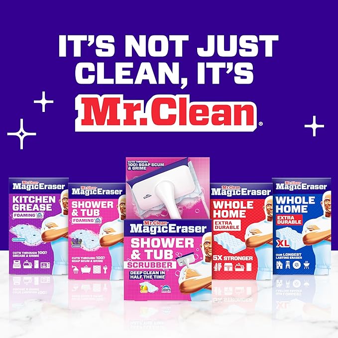 Mr. Clean Magic Eraser Sponge, Bathroom, Shower, Tub Cleaner, Soap Scum Remover, Bathroom Cleaning Supplies, Dawn Cleaning Power with Lavender Scent, Shower & Tub, 6ct