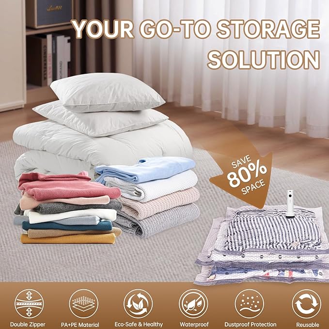 Vacuum Bags for Travel with Wireless Rechargeable Pump, 18 Pack Carry-on Size Compression Packing Seal Bags for Luggage and Suitcase, Space Saver Vacuum Storage Bags for Clothes and Clothing Travel