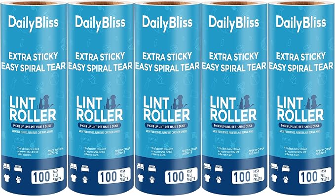 Extra Sticky Large Surface Lint Roller Refills, 500 Sheets | Easy Spiral Tear, 6.3" Wide, 5 Replacement Rolls for Pet Hair, Cat & Dog Hair Remover for Clothes, Carpet, Refills Only