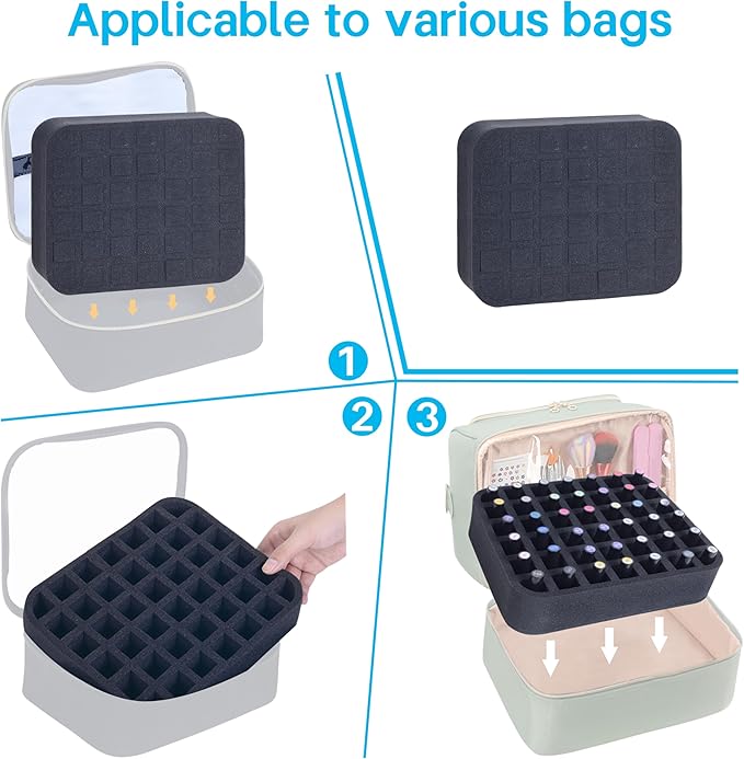 Nail Polish Organizer Holder Foam Pad with Slots for Storage 42 Bottles (15ml/0.5fl.oz) Nail Polish or Essential Oil Tray for Drawers Black