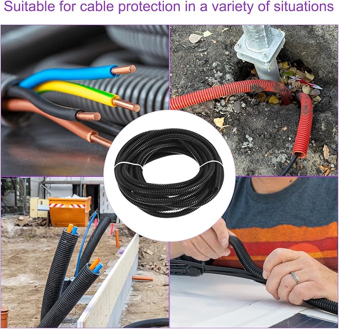 DMiotech 18.04ft Wire Loom Split Tubing 1/4 Inch(6.5 Mm) ID, Cord Protectors from Pet Flexible Conduit Cable Management for Office, Home, Garden, Black