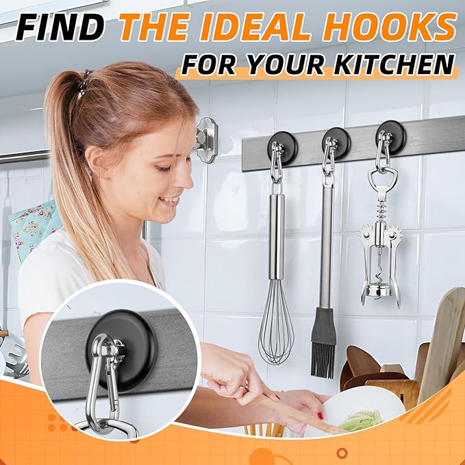 FINDMAG Magnetic Hooks 170LBS Heavy Duty Magnet with Carabiner Hook, Strong Magnetic Hooks for Hanging for Home, Cruise Ship, Office Locker, Workplace, Refrigerator or Travel (2 Pack)