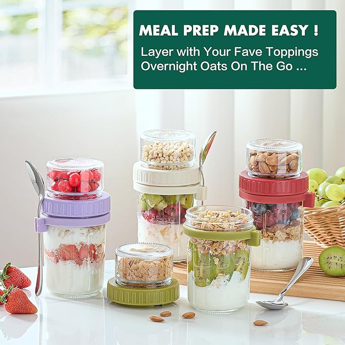Danmu Overnight Oats Containers with Lids 21 oz (16+5) 2 Pack | Dry and Wet Separation,Overnight Oats Container,Yogurt Containers with Lids,Overnight Oats Jars,Dishwasher Safe,Fridge Safe