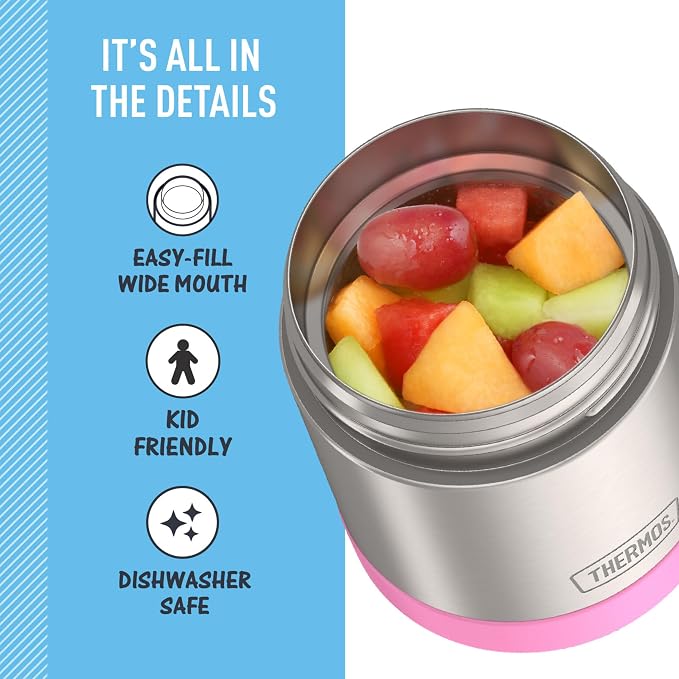 THERMOS FUNTAINER Kids Food Jar, 10oz, Light Pink | Kid-Friendly Stainless Steel Insulated Food Container, Keeps Food Hot or Cold Longer for School & Play, BPA Free