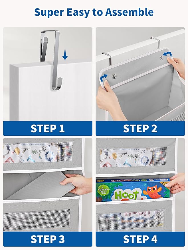 JARLINK 2 Pack Over The Door Organizer, 5 Shelf Door Hanging Organizer with 5 Large Pockets, 44 lbs Weight Capacity Hanging Storage for Bathroom, Bedroom, Nursery, RV, Pantry (Light Grey)