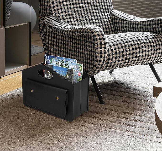 HofferRuffer Magazine Basket Holder, Foldable Magazine Rack, Document File Holder Organizer, File Folder, Newspaper Storage Bin Organizer for Home or Office (Black Magazine Basket)