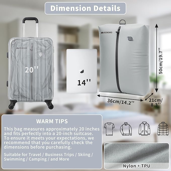 Upgraded Vacuum Bag for Travel, Professional IPX8 Waterproof Reusable Vacuum Compression Bags for Travel Suitcases, Durable Space Saver Bag