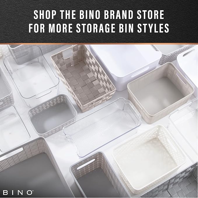 BINO l Plastic Storage Baskets, Medium - Grey | THE BLOSSOM COLLECTION l Multi-Use Organizer Bin l Built-in Handles l Plastic Woven Basket for Organizing l Pantry & Home Organizing Basket