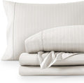 Bare Home Twin Sheet Set - Luxury 1800 Ultra- Soft Double Brushed Microfiber - Deep Pockets - Easy Fit - 3 Piece Bedding Sheet Set (Twin, Pinstripe - Stone/White)