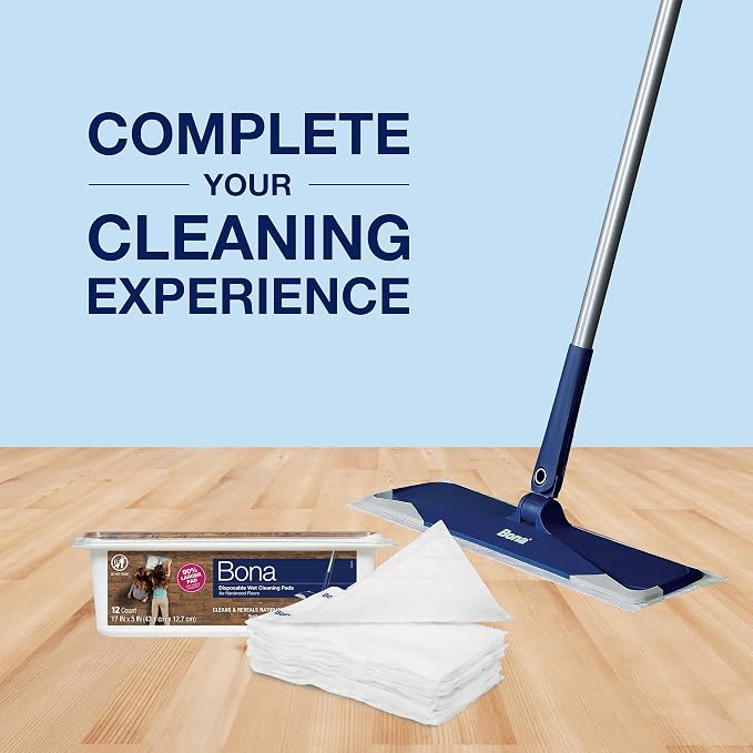 Bona Hardwood Floor Disposable Wet Cleaning Pads - unscented - Use Mops - Residue-Free Floor Cleaning Solution for Wood Floors 12 Count (Pack of 2)