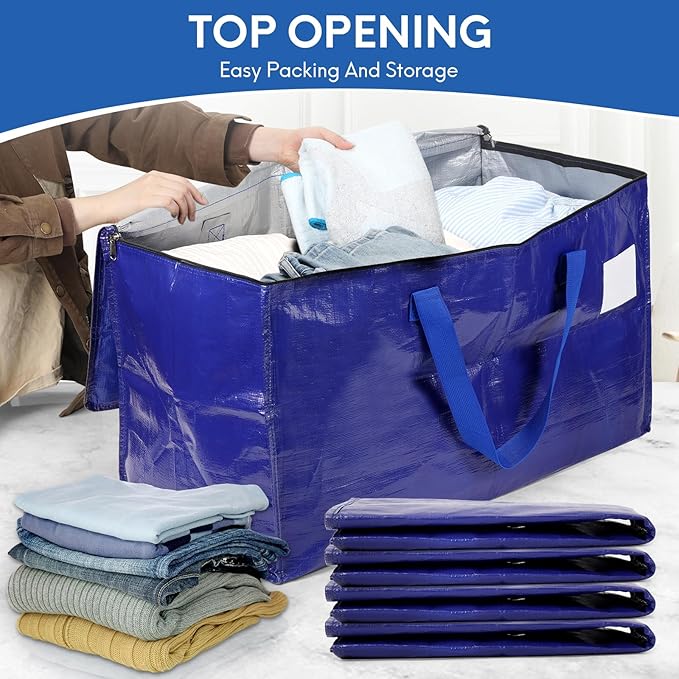 2-Pack Extra-Large Heavy-Duty Storage Totes with Reinforced Handles, Durable Zippers & Waterproof Material — Perfect for Space-Saving, Moving, Shipping and Travel (BlUE)