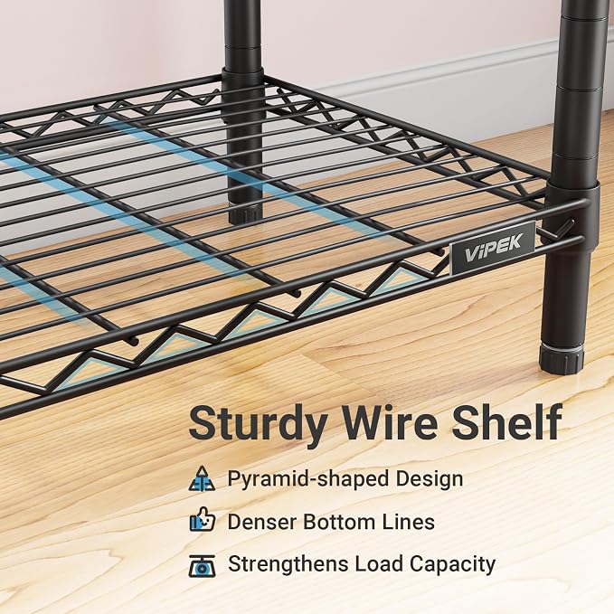VIPEK Classic V6 Medium Heavy Duty Clothes Rack, 7-Tier Garment Rack with Adjustable Shelves, Portable Closet with 4 Hanging Rods, Space-Saving, 750lbs Capacity, 59.8" L x 14.6" W x 76.4" H, Black
