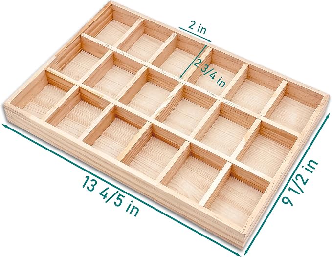 The Display Guys - Stackable Jewelry Tray and Organizer - for Drawers, Dressers, Store Display (18 Compartments, Natural Wood)