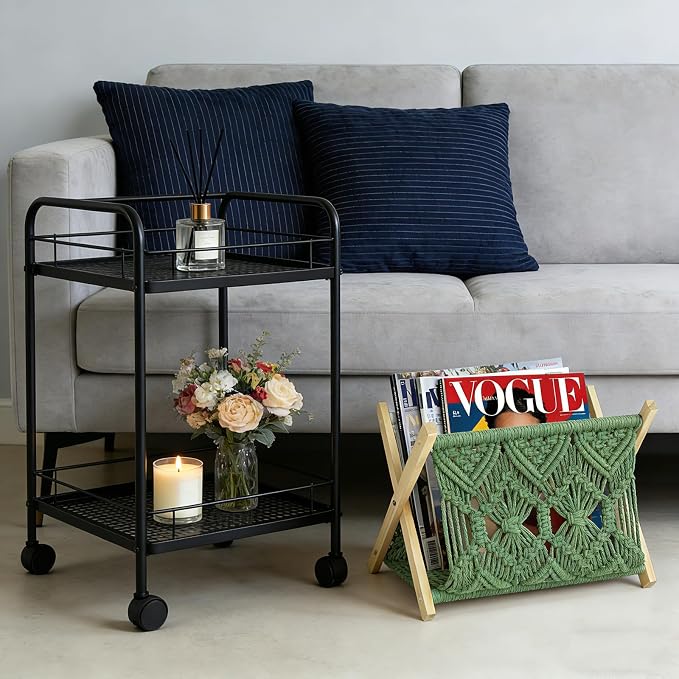 Boho Macrame Magazine Holder,Hand-Woven Magazine Rack for Home Office | Multifunctional Storage Basket for Letters, Magazines, Books and Newspapers