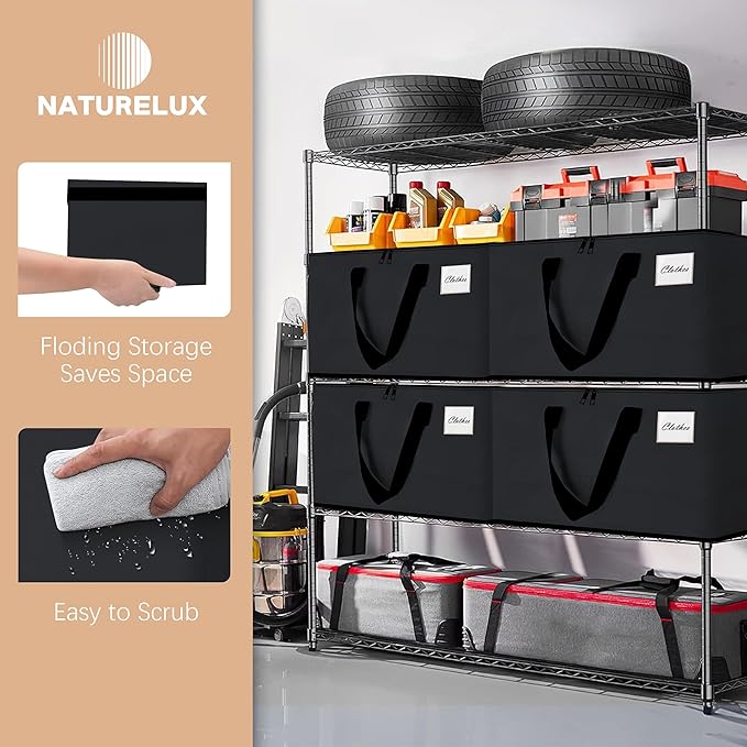 NATURELUX Heavy Duty Moving Bags - Extra Large Packing Bags and Storage Totes, Collapsible and Foldable Option for Moving and Storage, Clear, 125 L - 12 Pack
