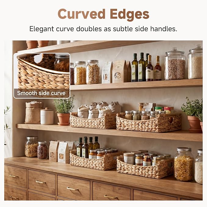 StorageWorks Wicker Baskets for Organizing, Water Hyacinth Storage Baskets with Handles, Woven Baskets for Pantry Storage, 15¼" x 11¾" x 4¾", 1-Pack