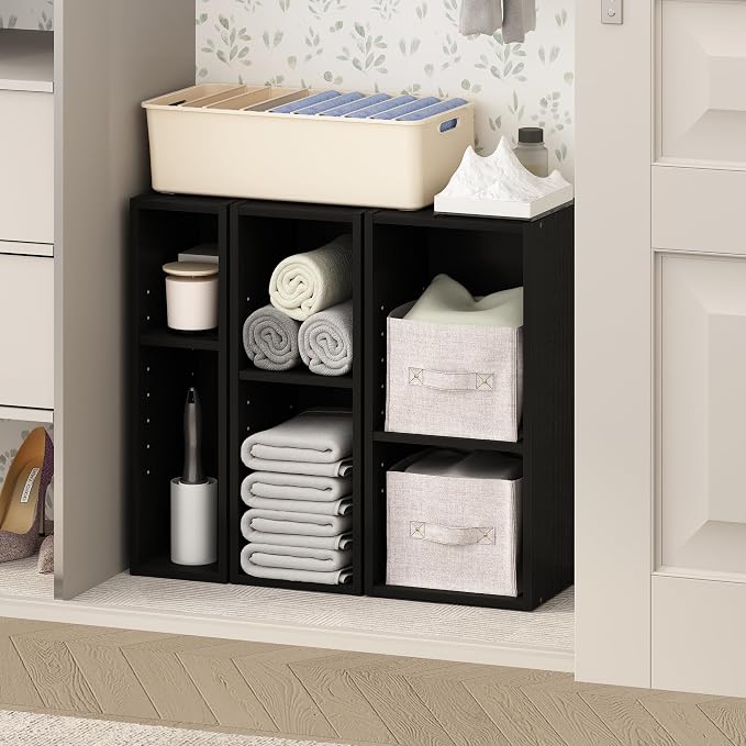 Furinno Reed 2-Tier Closet Organizers and Storage, Closet Organizer, Open Shelf Closet Storage, for Wardrobe, Bedroom, Living Room, 10-Inch Width, Blackwood